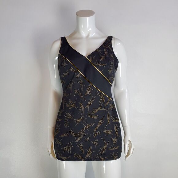 Vintage 60's Robby Len Bullet Bra Black Gold Swimsuit - Picture 3 of 13